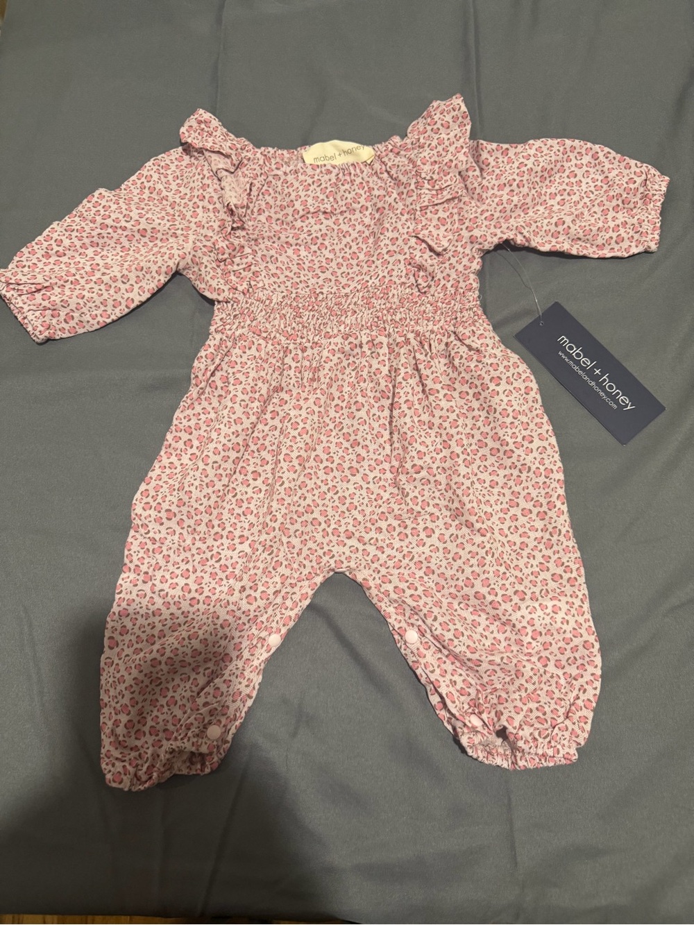 Pink Floral Baby Romper with Ruffle Shoulders